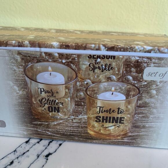 Veranda Set of Gold Glass Candle Holders NWT - Picture 7 of 11